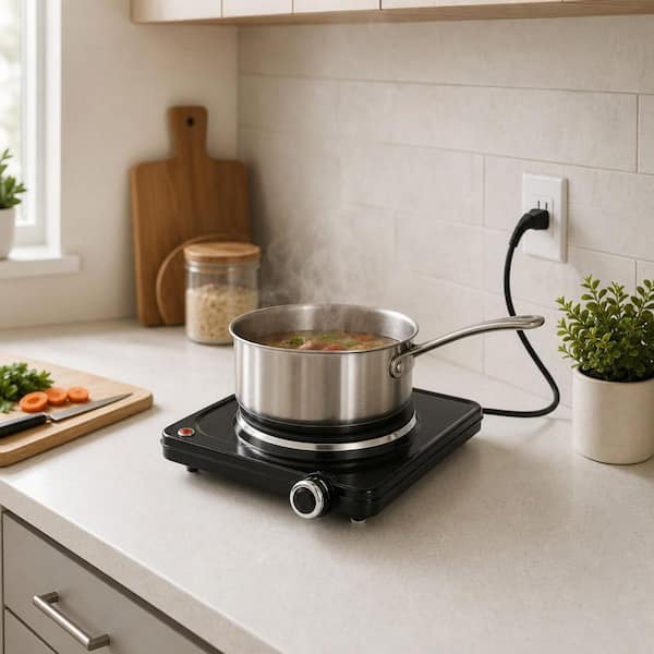 Numhew Single Burner 7 in. Stainless Steel Hot Plate in Black