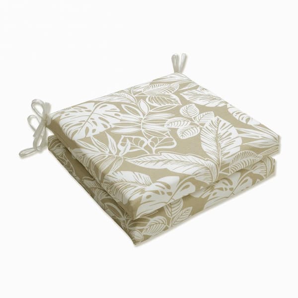 Pillow Perfect Floral 20 x 20 Outdoor Dining Chair Cushion in Natural/White (Set of 2)