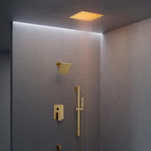 3-Spray Square 12 in. Rain LED Shower System with 6 in. Shower Head Handheld shower in Brushed Gold 2.5 GPM