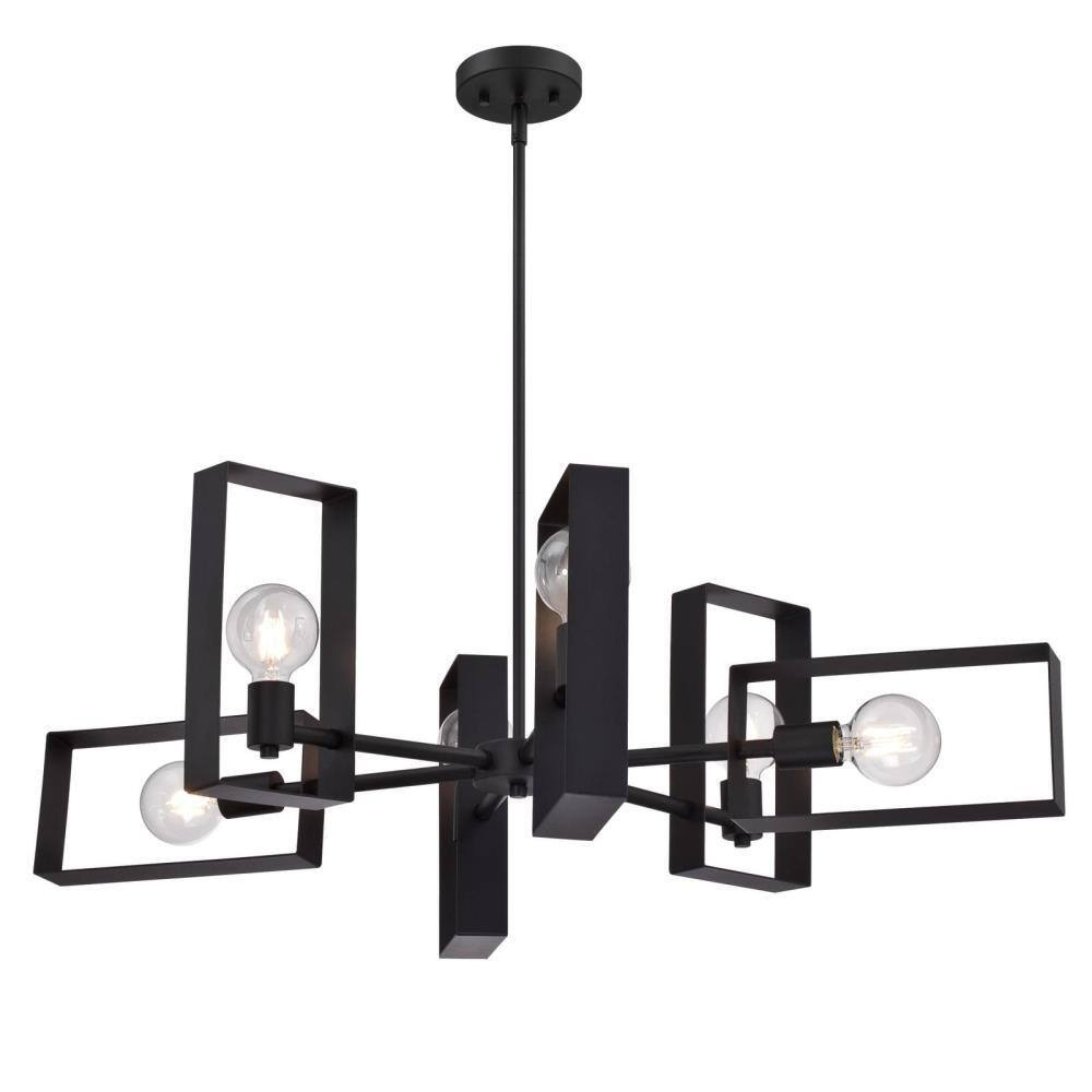 Porter Matte Black Geometric 6-Light Chandelier