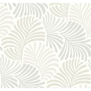 Trousdale White Neutral Matte Fanning Flora Non-Pasted Non-Woven Paper Wallpaper