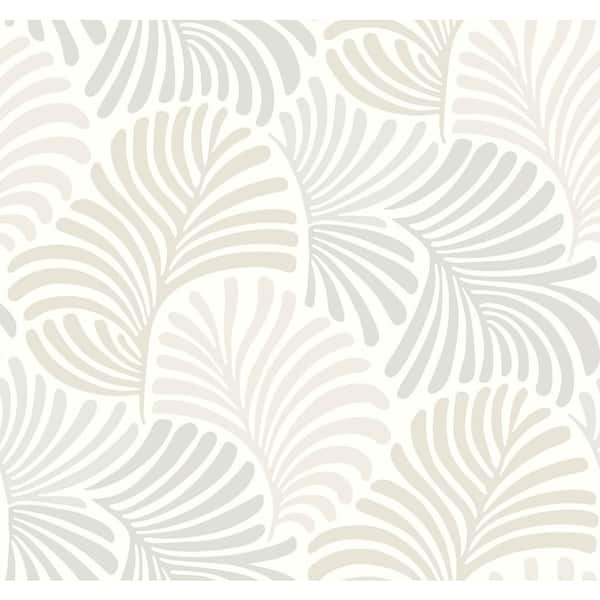 SCOTT LIVING Trousdale White Neutral Matte Fanning Flora Non-Pasted Non-Woven Paper Wallpaper