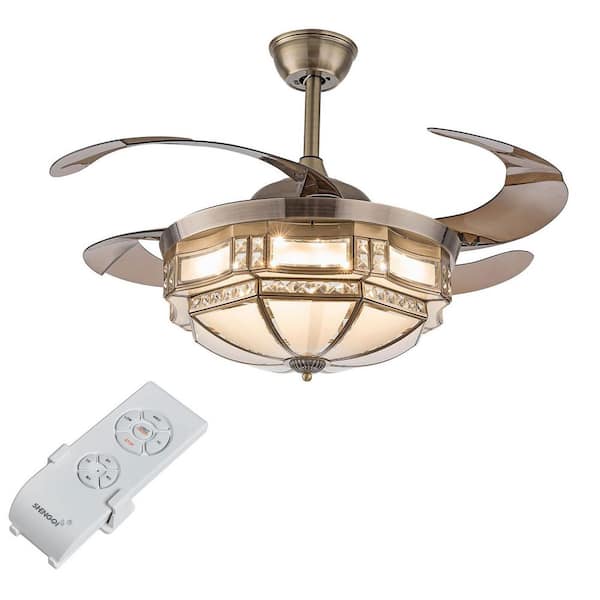 OUKANING 42 in. Indoor Integrated LED Retro 3-Speed Retractable Ceiling Fan with Light and Remote Control