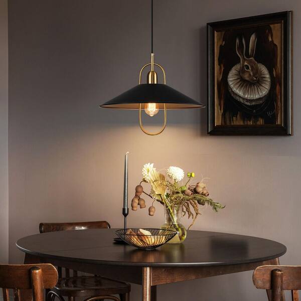LLHZSY Luminarae 18.5 in. 1-Light Black and Gold Metal Cone