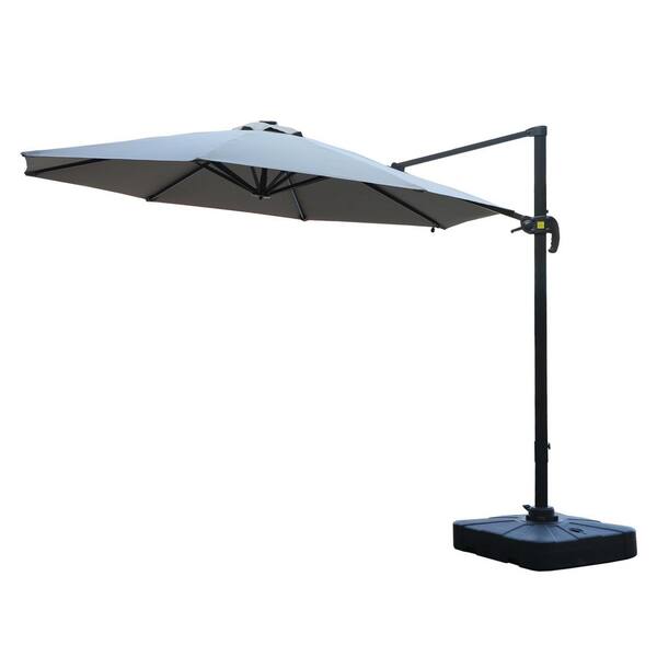 Clihome 11 ft. Octagon Solar LED 360° Rotation Cantilever Offset Outdoor Patio Umbrella in Grey