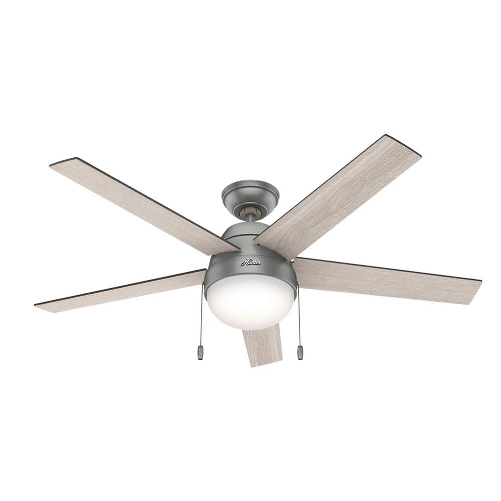 Anslee 52" Matte Silver Low Profile Ceiling Fan with LED Light