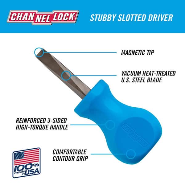 1.5 in. 1/4 in. Slotted Stubby Screwdriver Magnetic Tip Tri-Lobe Handle