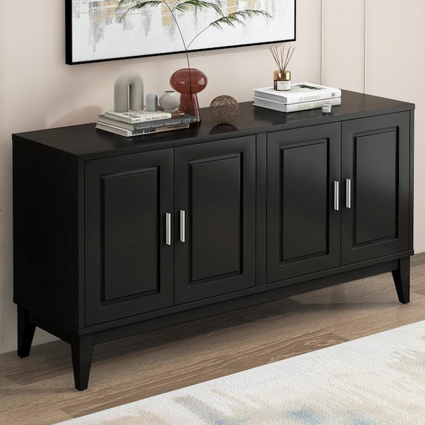 Polibi Black Wood 60.00 in. Sideboard,Storage Cabinet with Door Shelf and 2-Large Cabinets with Adjustable Shelf
