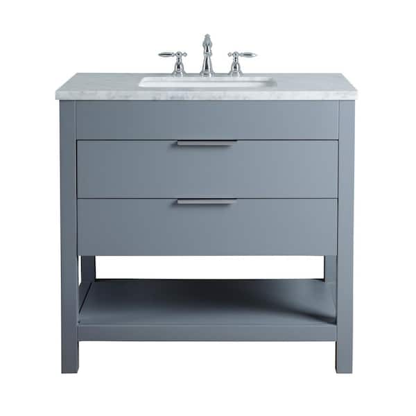 stufurhome Rochester 36 in. Grey Single Sink Bathroom Vanity with Marble Vanity Top and White Basin