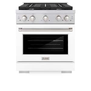 30 in. 4 Burner Freestanding Gas Range & Convection Gas Oven with White Matte Door in Stainless Steel