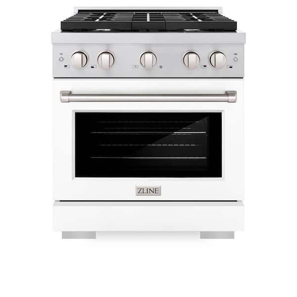 30 in. 4 Burner Freestanding Gas Range & Convection Gas Oven with White Matte Door in Stainless Steel