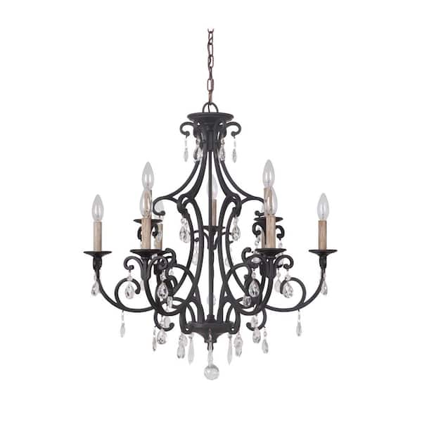 CRAFTMADE Bentley 9-Light Matte Black Finish w/Decorative Clear Crystals Chandelier for Kitchen/Dining/Foyer, No Bulbs Included
