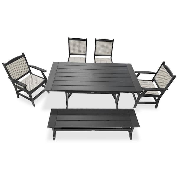 LuXeo Tuscany Gray 6-Piece HDPE Plastic Woven Retangle Outdoor Dining Set
