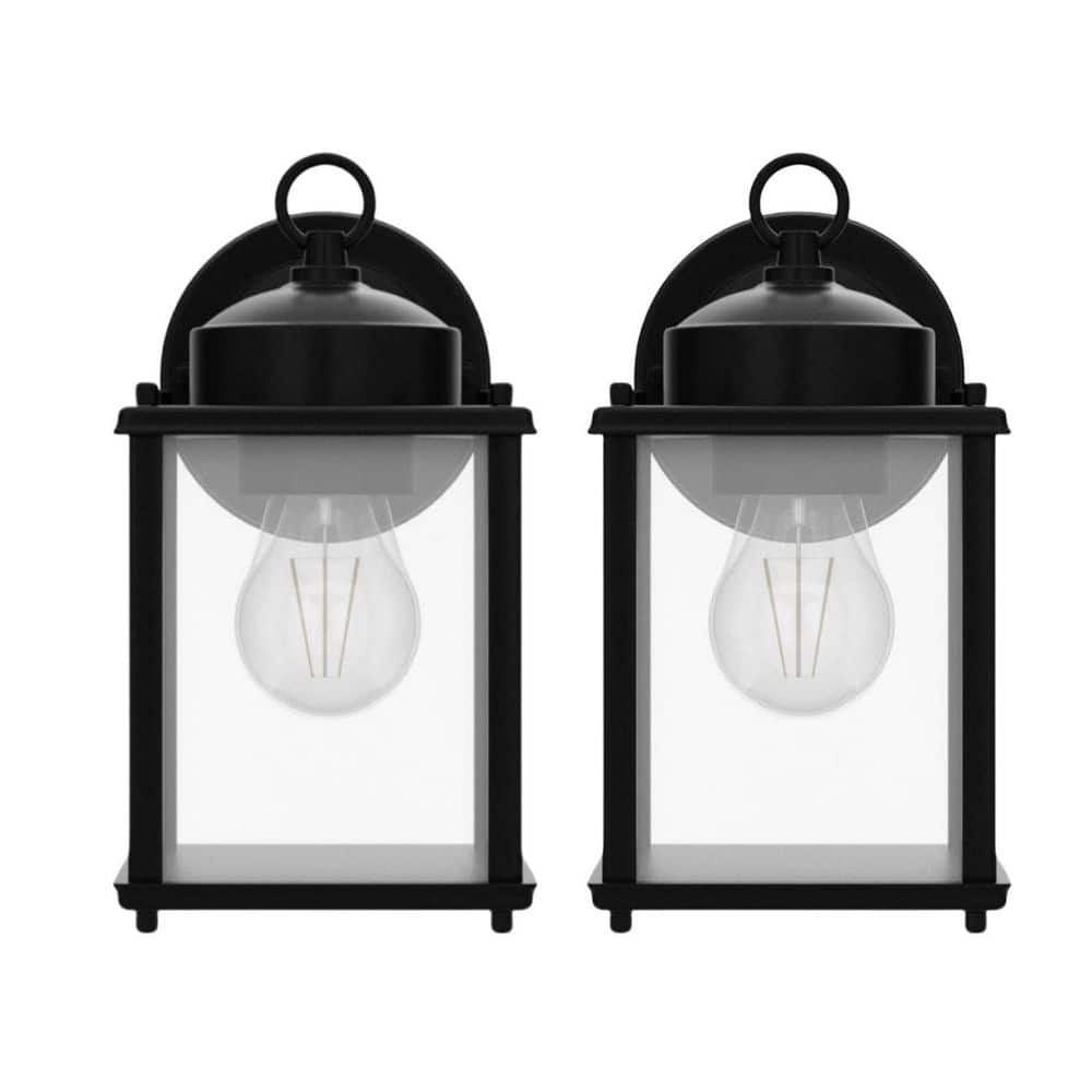 120-Volt ‎60W ‎800 lumen Black Metal Outdoor Wall Lantern with Clear Beveled Glass Shade with E26 Sockets, 2-Pack price history on PriceWatchPro