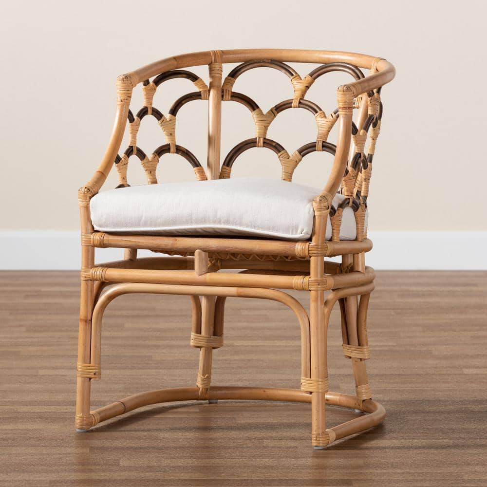 Handcrafted Natural Brown Rattan Geometric Barrel Chair