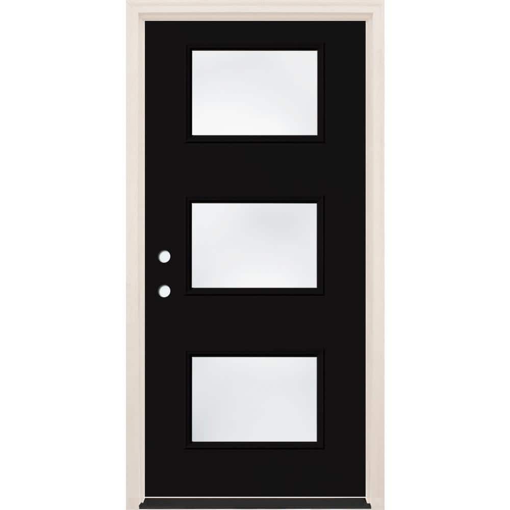 36 in. x 80 in. Right-Hand/Inswing 3-Lite Clear Glass Onyx Painted Fiberglass Prehung Front Door w/4-9/16 in. Frame price history on PriceWatchPro