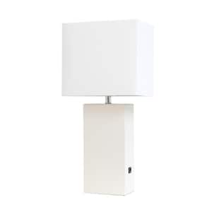 21 in. White Modern Leather Table Lamp with USB