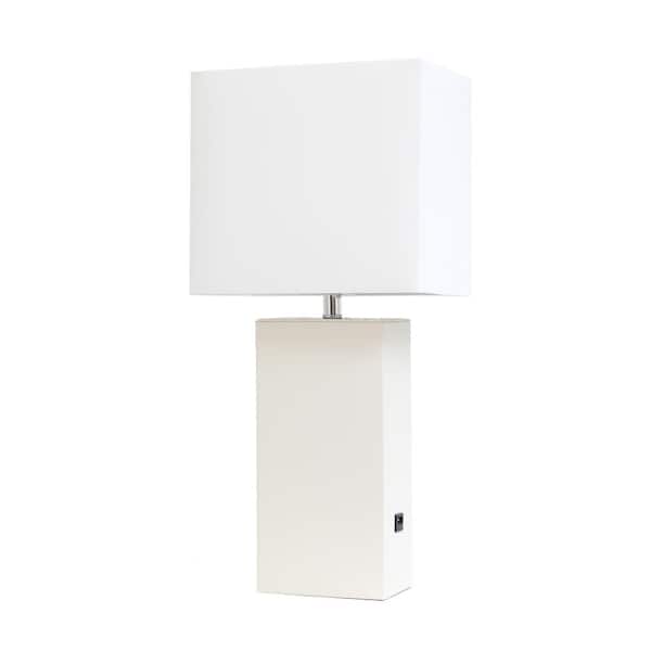 Elegant Designs 21 in. White Modern Leather Wrapped Table Lamp, with LED Bulb Included