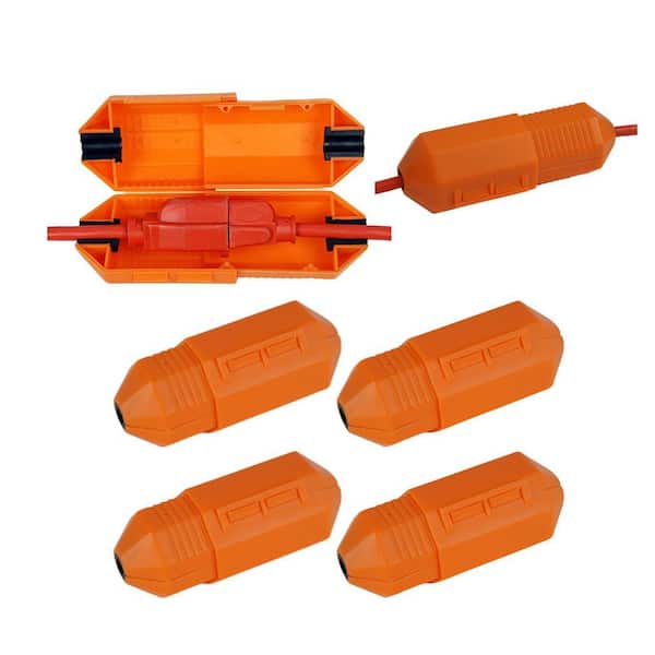 CordSafe Extension Cord Safety Cover, Plug Protector for Lights, Power Tools, Weather Resistant, Indoor/Outdoor, Orange 4PK