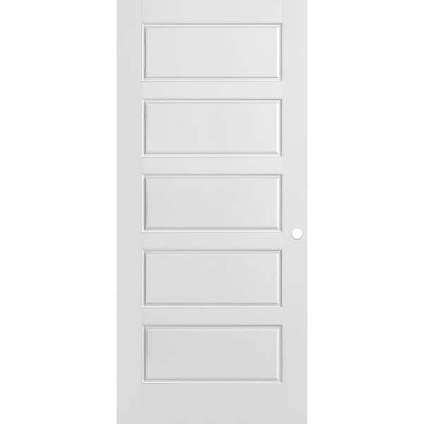 Masonite 36 in. x 80 in. 5-Panel Riverside Right-Hand Solid Primed Composite Molded Single Prehung Interior Door with Split Jamb