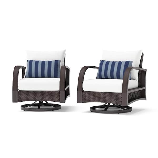 RST BRANDS Barcelo Wicker Motion Outdoor Lounge Chair with Sunbrella Centered Ink Cushions (2-Pack)