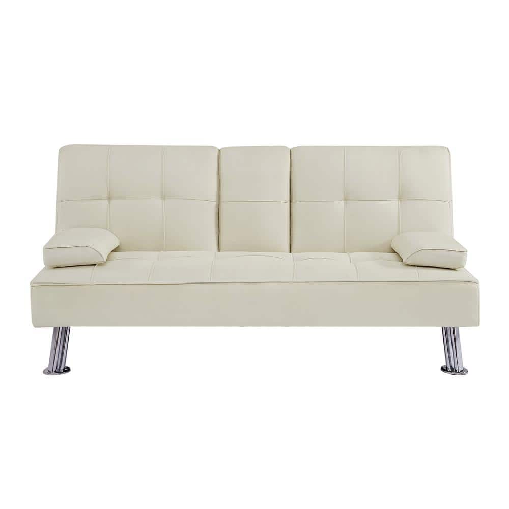 ANBAZAR 80.71 in. W Beige Fabric Sectional Twin Sofa Bed, Lshape Sofa