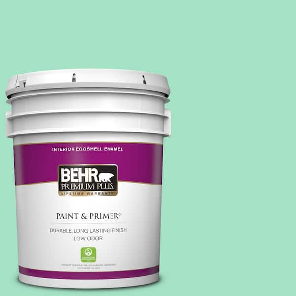 BEHR PREMIUM PLUS 5 gal. #470A-3 Reef Green Eggshell Enamel Low Odor Interior Paint & Primer