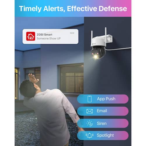 360° PTZ 4MP 2. 5K Wi-Fi Outdoor Wireless Plug in Home Security Camera, AI Person Vehicle Detection, Color Night Vision Home Security