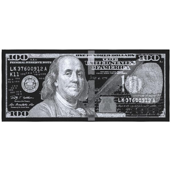 100 Dollar Bill Non-Slip Rubberback Indoor Runner on sale Rug 22x53