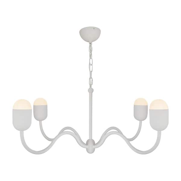 ALORA MOOD Effie 39 in. 4 Light 40-Watt Antique White/Opal Glass Chandelier