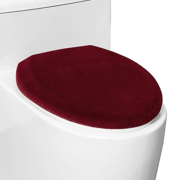 18 x 14.5 in. Soft Plush Elastic-Edge Machine Washable Toilet Lid Seat Cover in Deep Burgundy Red