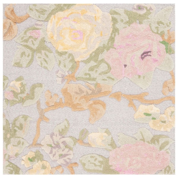 SAFAVIEH Glamour 6 ft. x 6 ft. Pink/Gray High-Low Floral Square Area ...
