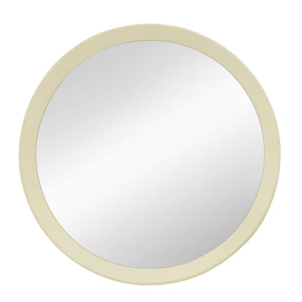 Vynxaria Cream White 20 in. W x 20 in. Round Transitional Mango Wood Wall Mirror with Solid Frame for Bathroom, Entryway-Leaning