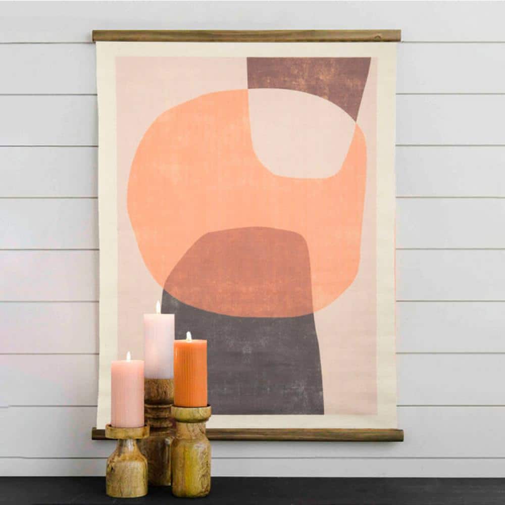 Tan and Brown Abstract Canvas Wall Scroll with Wood Frame
