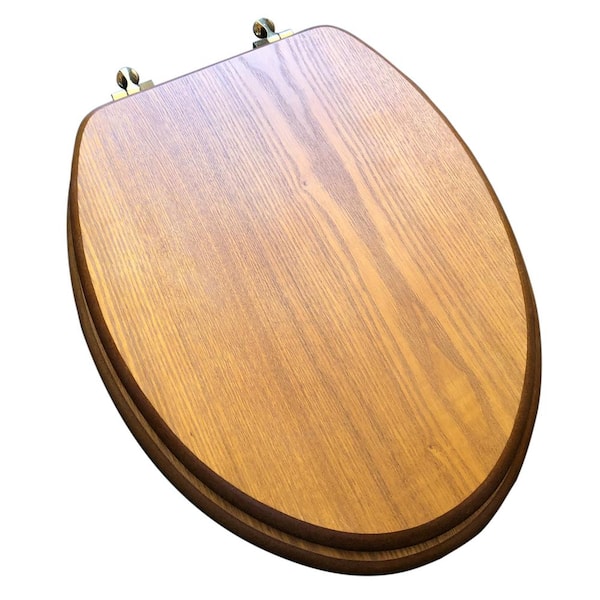 Designer Solid Elongated Oak Wood Toilet Seat with Oil Chrome Hinges America... 