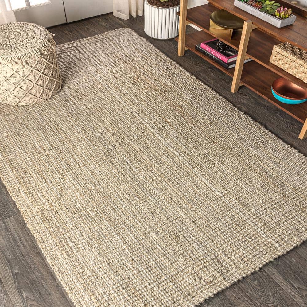 Ivory Braided Jute Handmade Reversible Rectangular Rug