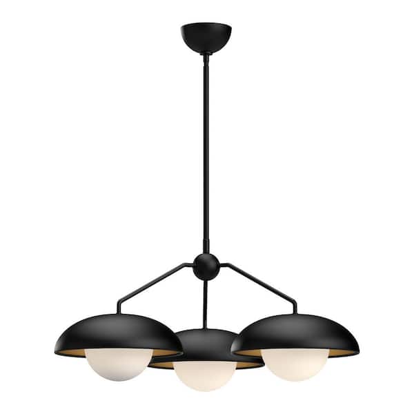 ALORA MOOD Rubio 28 in. 3 Light 60-Watt Matte Black/Opal Matte Glass Chandelier