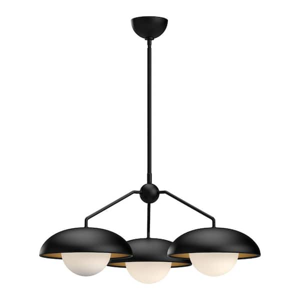 Alora Mood Rubio 28 in. 3 Light 60-Watt Matte Black/Opal Matte Glass Chandelier