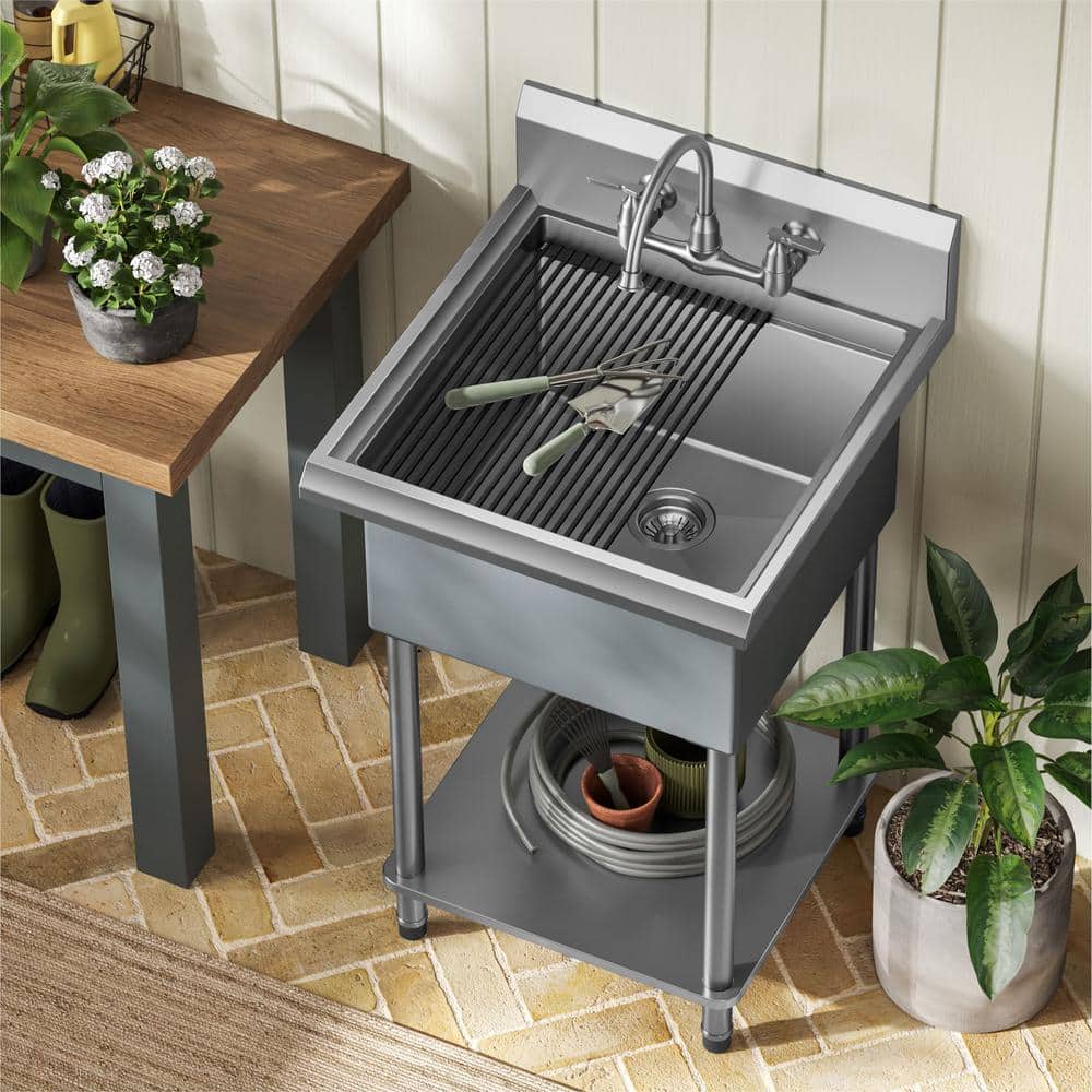 KRAUS Kore 24 in. W 18Gauge Workstation Stainless Steel Single Bowl Commercial Utility Laundry