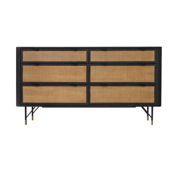 Armen Living Saratoga 6-Drawer Black Dresser 33 in. H x 18 in. W x 61 in. D