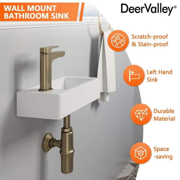DeerValley Liberty Ceramic Rectangular Wall Mounted Bathroom Sink in White