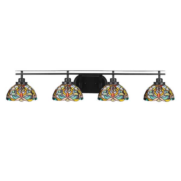 Unbranded Monroe 40.5 in. 4-Light Brushed Nickel Vanity-Light with 7 in. Kaleidoscope Art Glass Shade No Bulbs Included