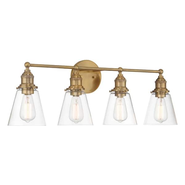 Barwell 33-in. 4-Light Oxidized Aged Brass Vanity Bath Light with Clear Glass Shades
