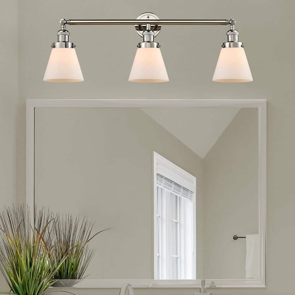 Cone 30 in. 3-Light Polished Nickel Vanity Light with Glass Shade price history on PriceWatchPro