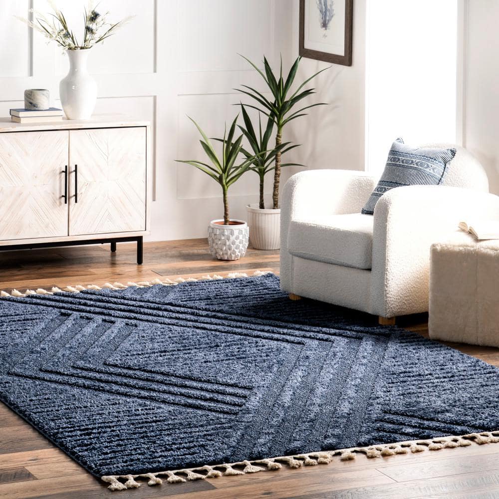 Nuloom Risette Solid 5x8 Shag Indoor Area Rug for Living Room Bedroom Dining Room Nursery, Blue