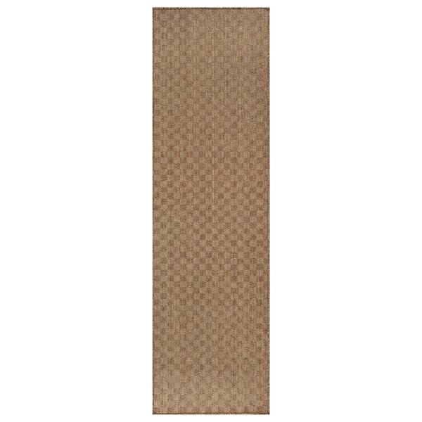 Checkered Sand/Natural Easy-Care Jute-Style Indoor/Outdoor Flat Woven 2 ft. 3 in. x 8 ft. Sand Area Rug