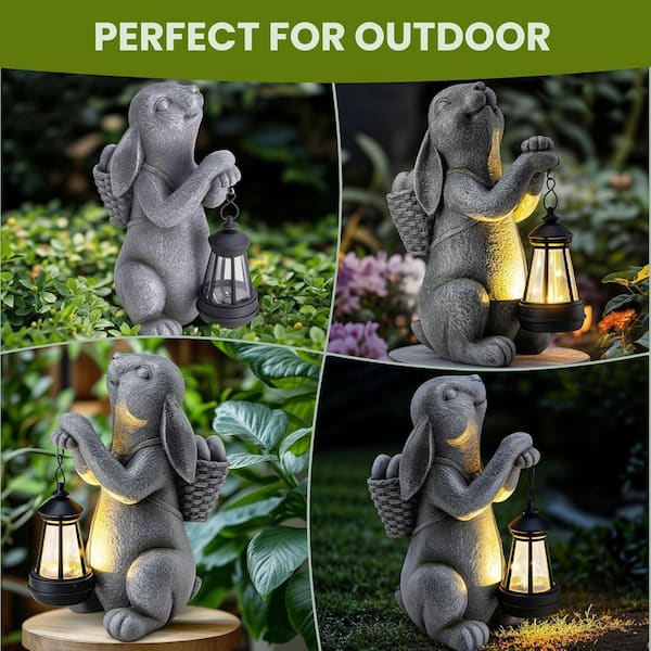 Solar Garden Outdoor Statues Rabbit with Solar Lantern, Outdoor