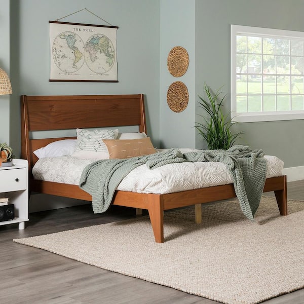Brown Full Size Platform Bed Frame Home Living Bedroom Sleeping Furniture 