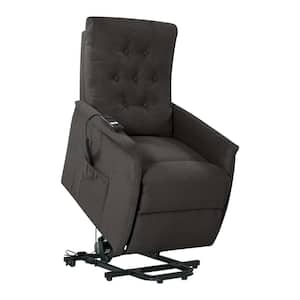 Power Recline and Lift Chair in Charcoal Gray Plush Low-Pile Velour