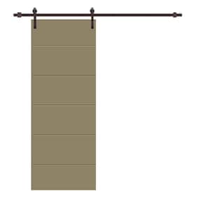 Modern Classic 30 in. x 80 in. Olive Green Stained Composite MDF Paneled Sliding Barn Door with Hardware Kit